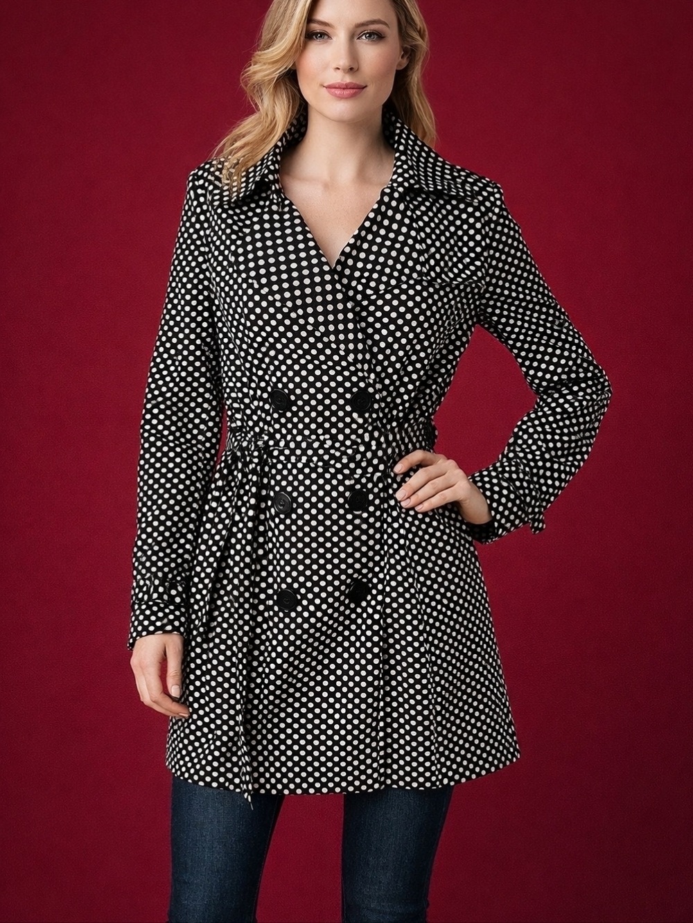 VERTIGO PARIS Black and White Polka Dot Double Breasted Topper Blazer Jacket